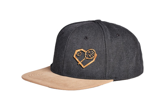 Snapback Cap mit Holzmotiv aus upcycling Holz gelasert - i love tennis