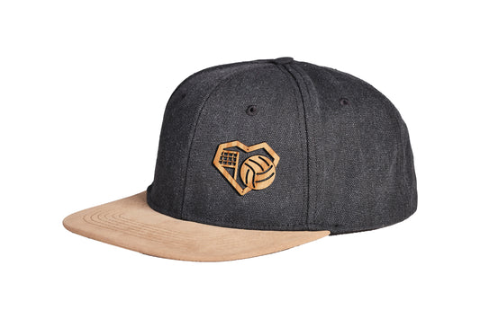 Snapback Cap mit Holzmotiv aus upcycling Holz gelasert - i love volleyball