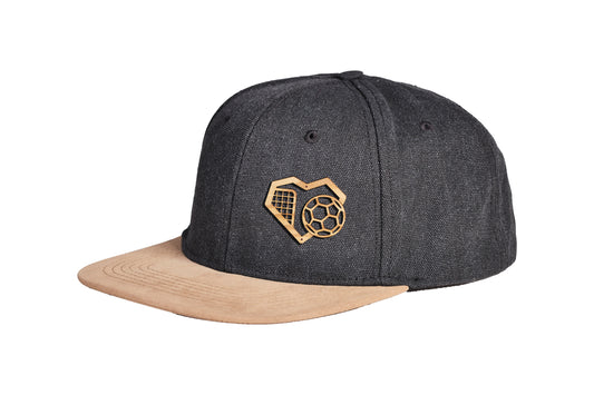 Snapback Cap mit Holzmotiv aus upcycling Holz gelasert - i love soccer